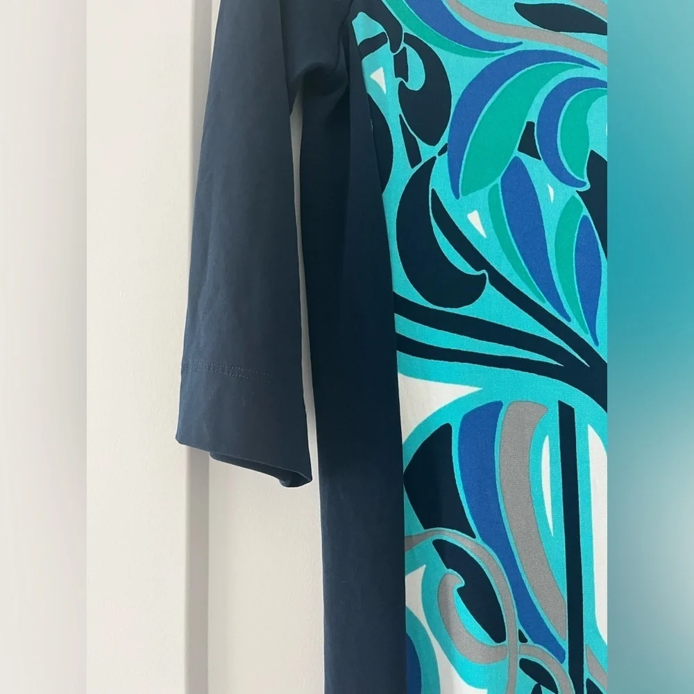 EUC Banana Republic Teal & Navy Retro Boat Neck 3/4 Sleeve Artsy‎ Dress, Small - Picture 3 of 6